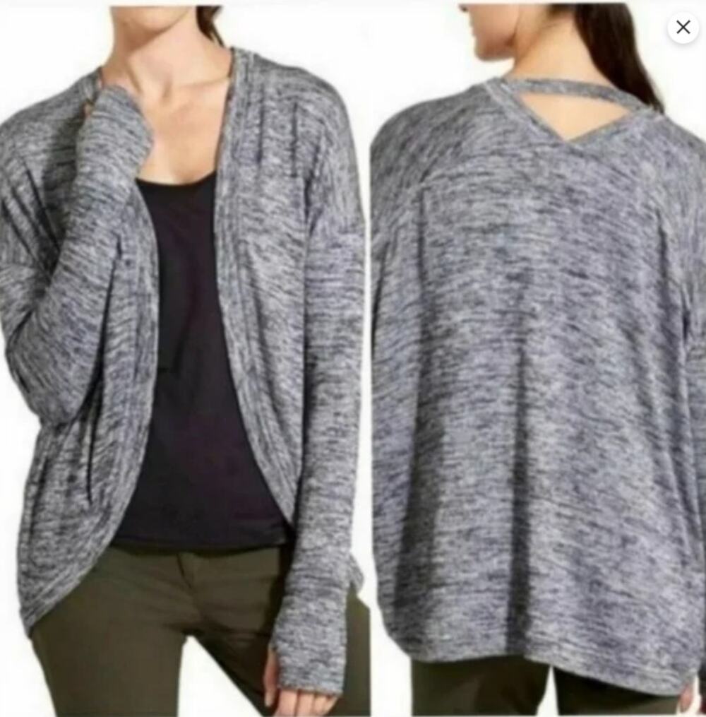 Athleta Pose Cozy Yoga Wrap Knit Cardigan Marled Dark Gray Small Athleisure